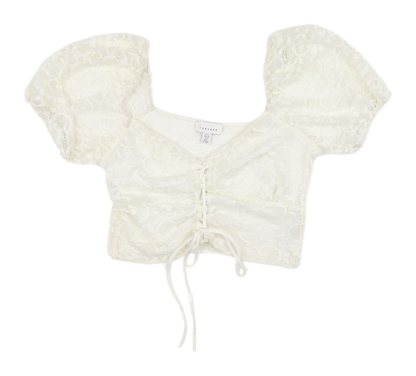 Topshop Women's White Lace Cropped Blouse UK 12