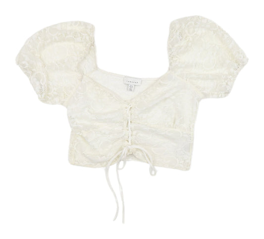 Topshop Women's White Lace Cropped Blouse UK 12