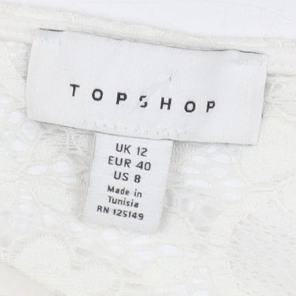 Topshop Women's White Lace Cropped Blouse UK 12