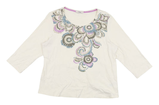 Marks and Spencer Women's Ivory Floral T-Shirt, Size 16