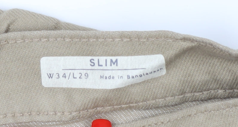 Marks & Spencer Men's Beige Slim Straight Jeans 34W 29L