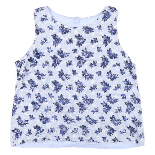 BHS Women's Blue Floral Embroidered Sleeveless Blouse