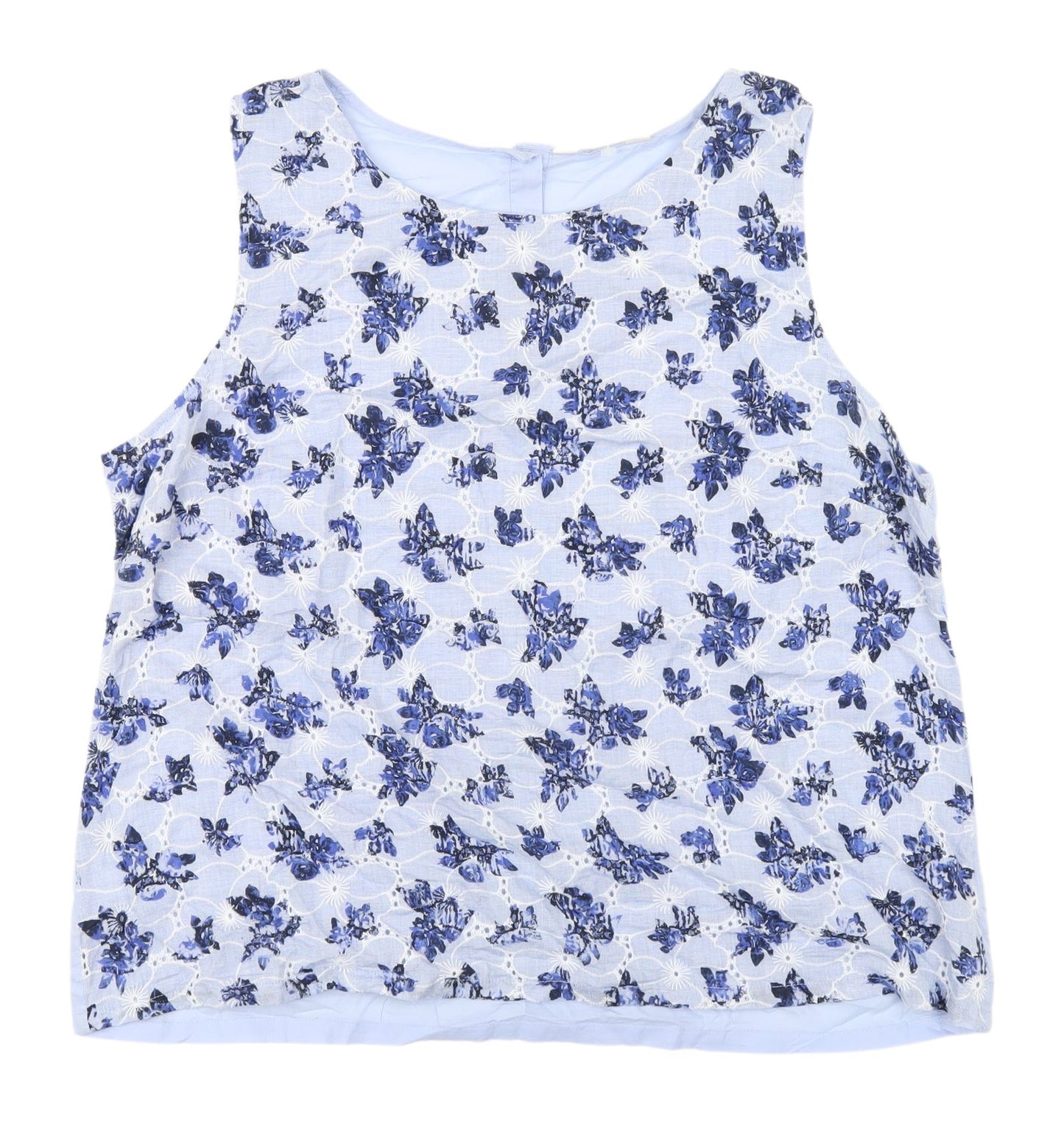 BHS Women's Blue Floral Embroidered Sleeveless Blouse