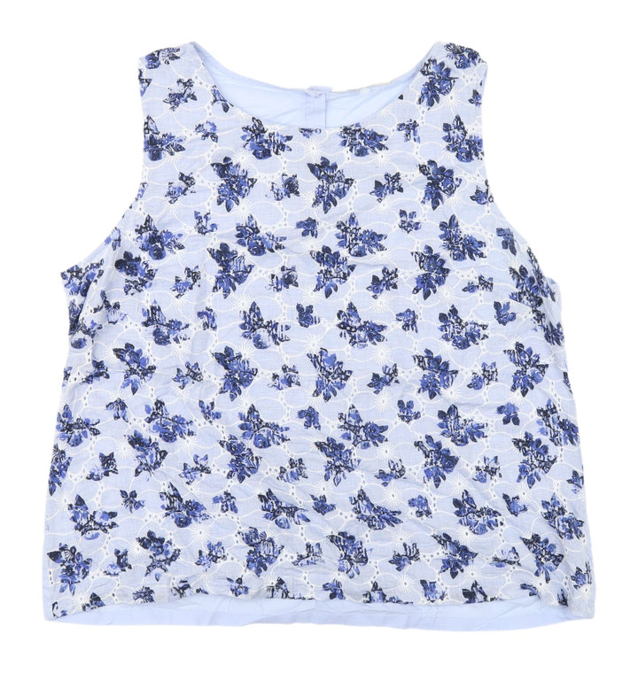 BHS Women's Blue Floral Embroidered Sleeveless Blouse