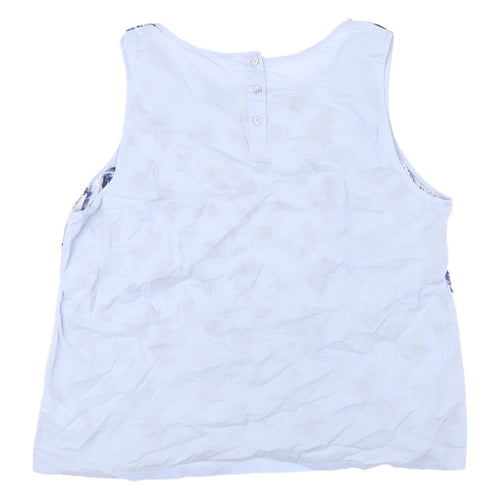 BHS Women's Blue Floral Embroidered Sleeveless Blouse