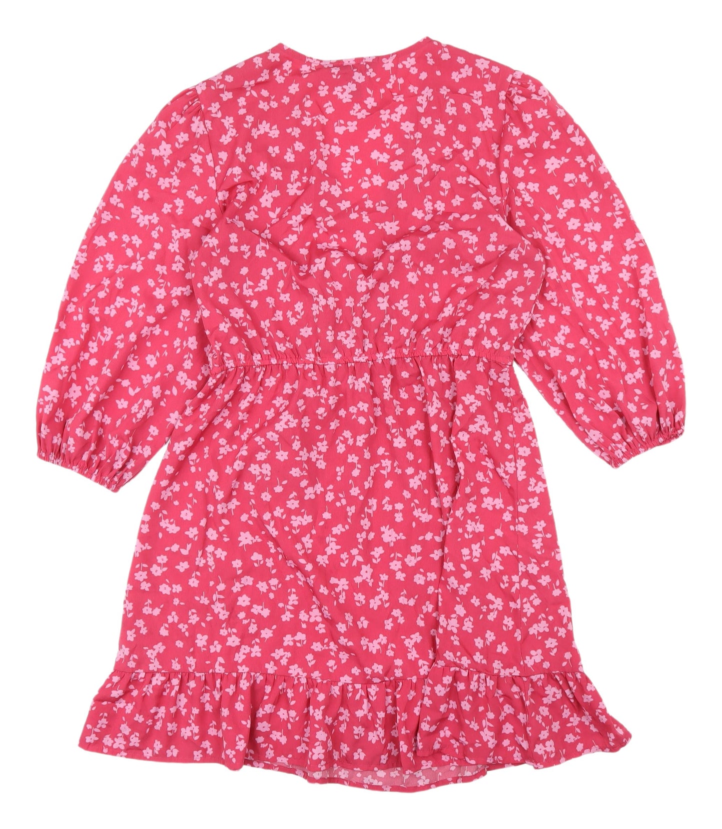 New Look Pink Floral Wrap Dress - Size 12