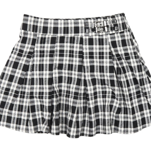 New Look Girls Black Plaid Pleated Skirt, Size 12 Years