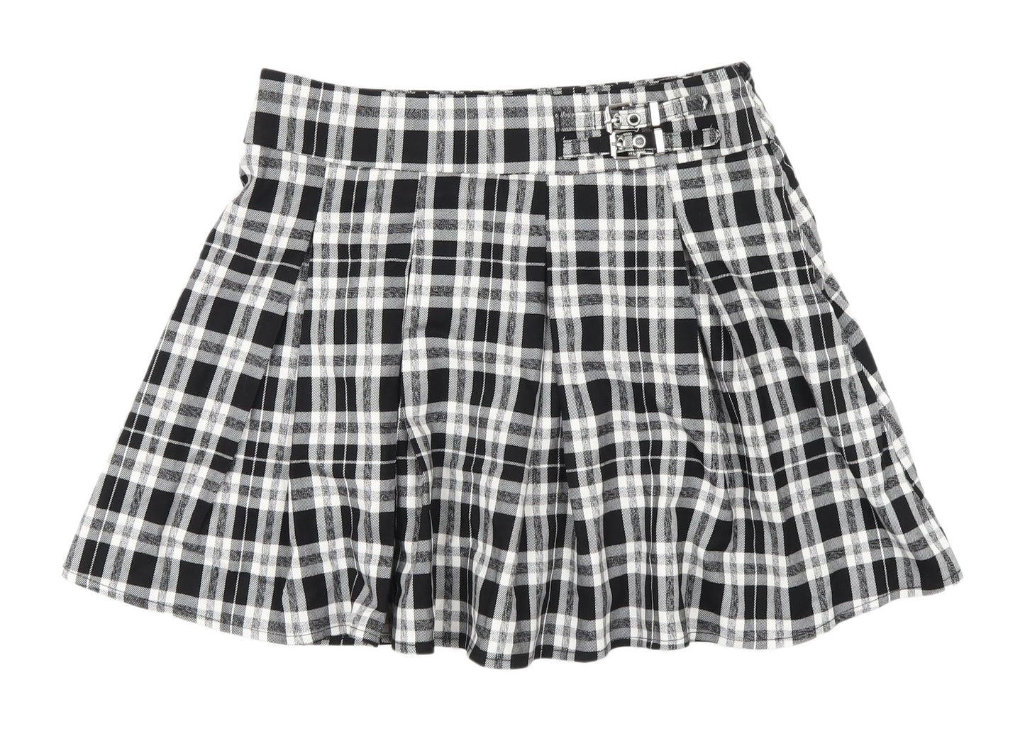 New Look Girls Black Plaid Pleated Skirt, Size 12 Years