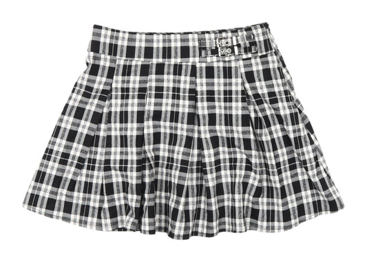 New Look Girls Black Plaid Pleated Skirt, Size 12 Years