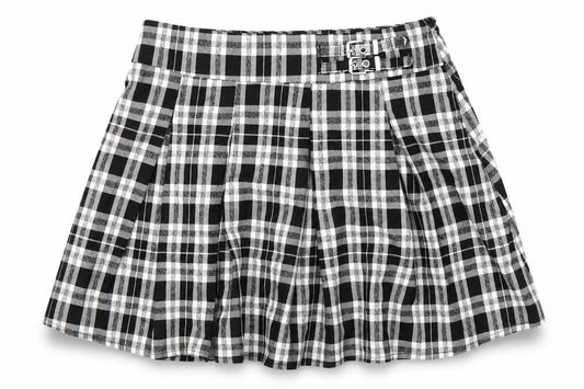 New Look Girls Black Plaid Pleated Skirt, Size 12 Years