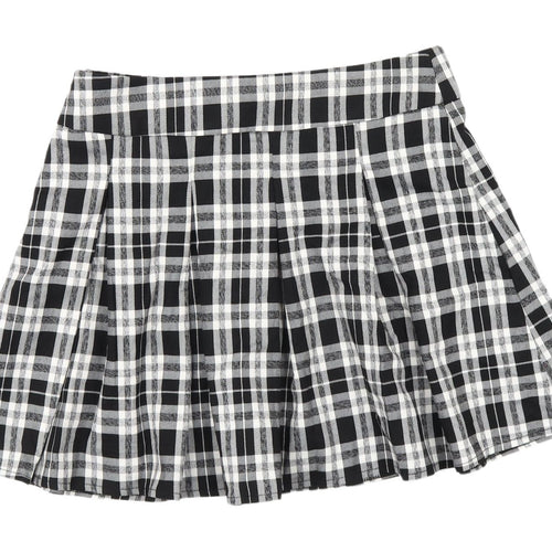 New Look Girls Black Plaid Pleated Skirt, Size 12 Years