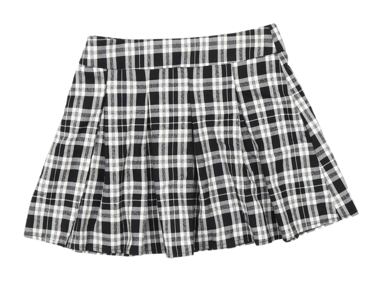 New Look Girls Black Plaid Pleated Skirt, Size 12 Years