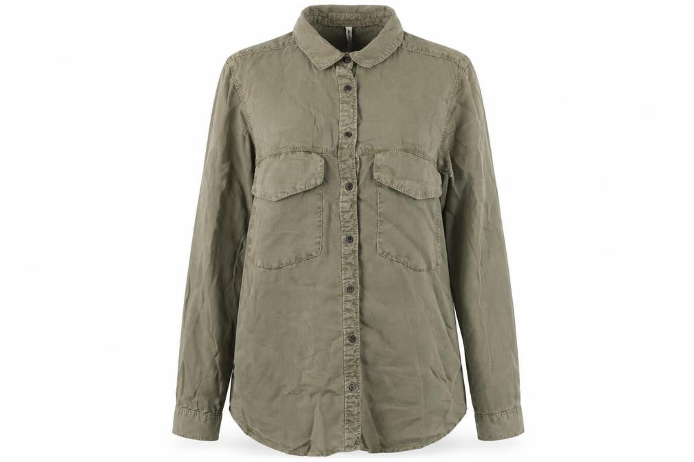 Front view of Stradivarius Women's Green Button-Up Shirt M