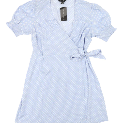 New Look Women's Blue Polka Dot Wrap Dress, Size 14