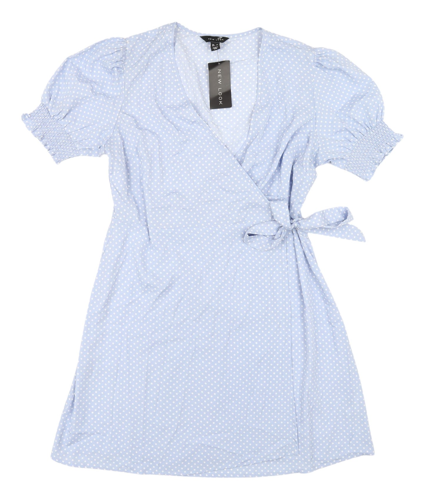 New Look Women's Blue Polka Dot Wrap Dress, Size 14