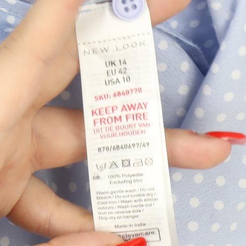 New Look Women's Blue Polka Dot Wrap Dress, Size 14