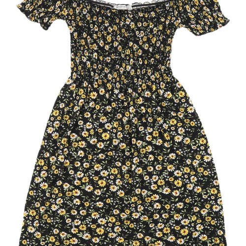 Stradivarius Women's Black Floral Fit & Flare Dress, 8