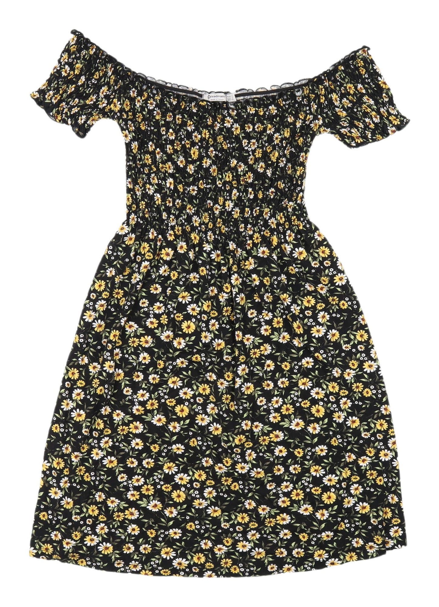 Stradivarius Women's Black Floral Fit & Flare Dress, 8