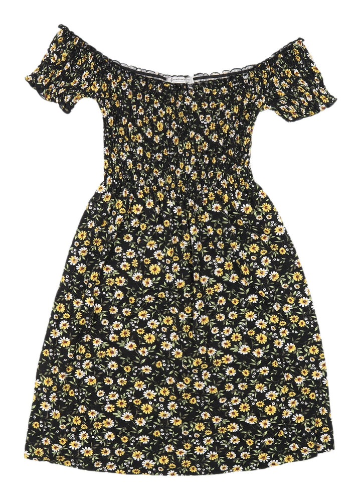 Stradivarius Women's Black Floral Fit & Flare Dress, 8