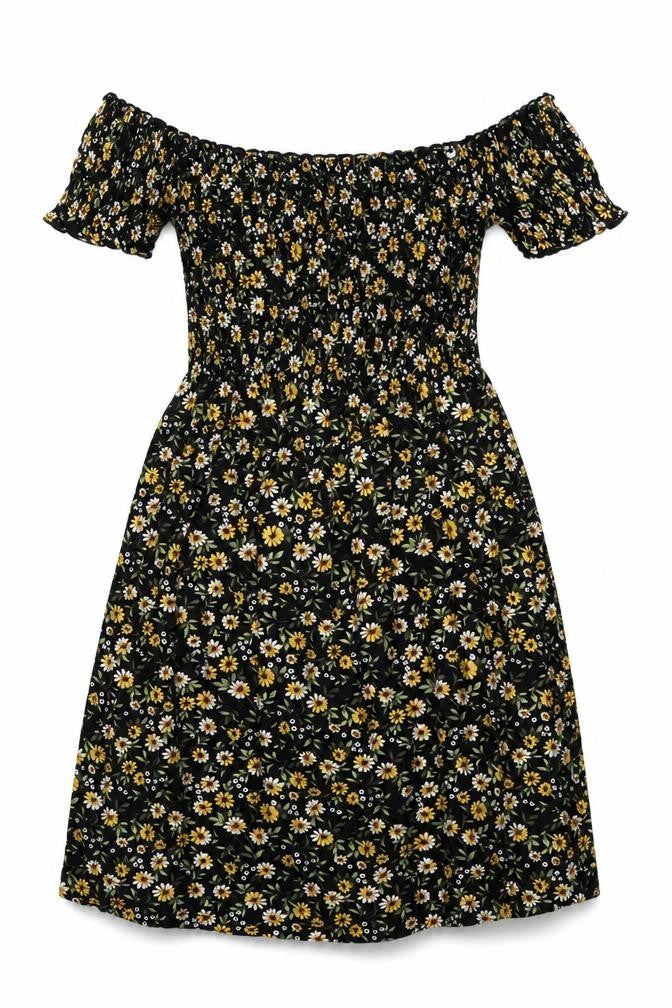 Stradivarius Women's Black Floral Fit & Flare Dress, 8
