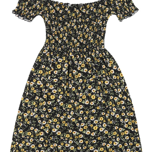 Stradivarius Women's Black Floral Fit & Flare Dress, 8