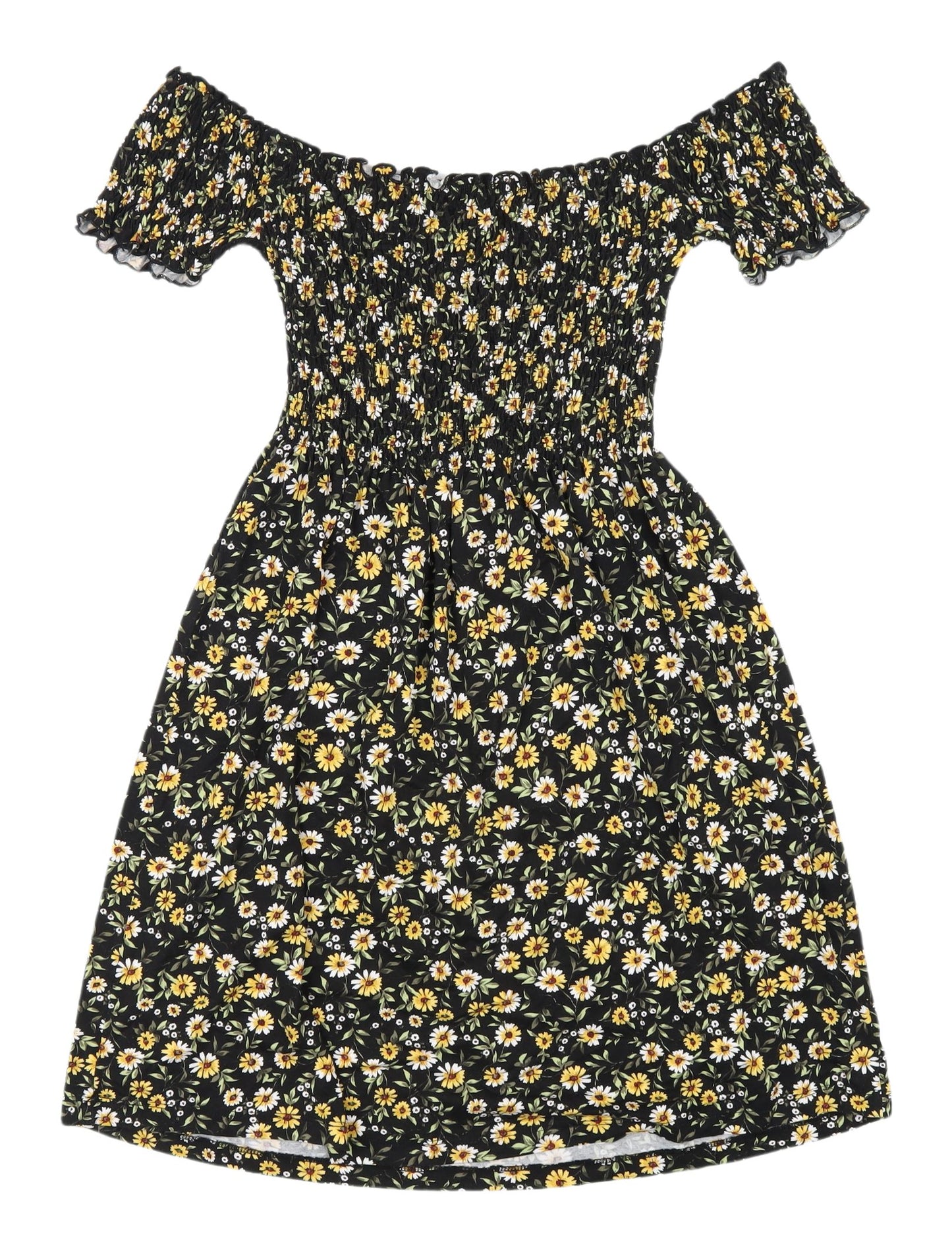 Stradivarius Women's Black Floral Fit & Flare Dress, 8