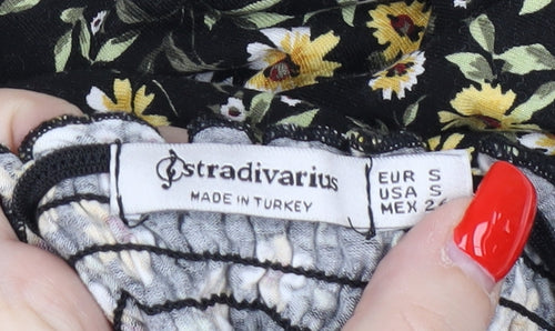 Stradivarius Women's Black Floral Fit & Flare Dress, 8