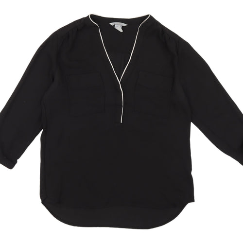 H&M Women's Black V-Neck Blouse - UK 10, 3/4 Sleeve
