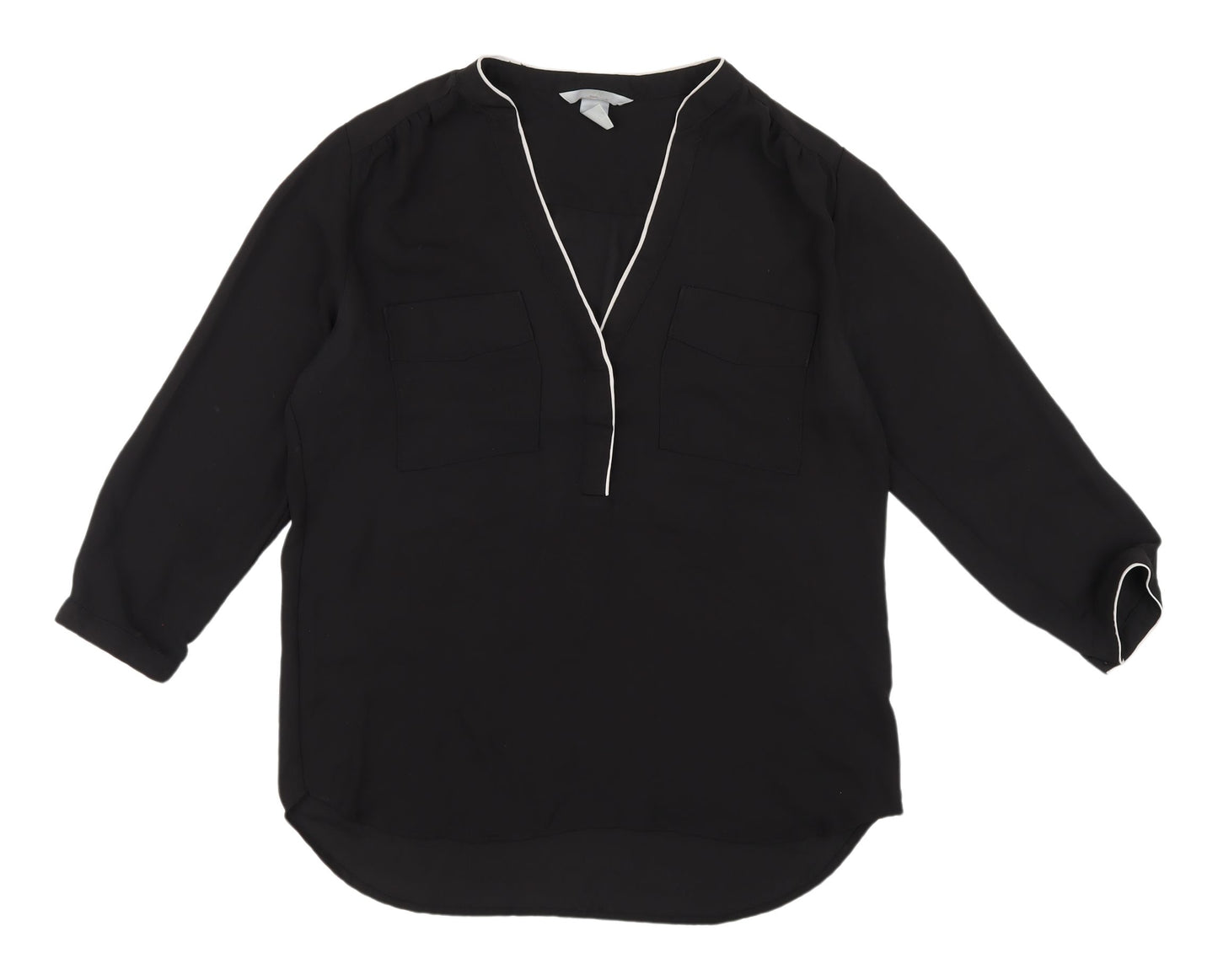 H&M Women's Black V-Neck Blouse - UK 10, 3/4 Sleeve