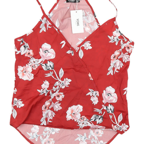 Yoins Women's Red Floral Wrap Tank Top - Size S