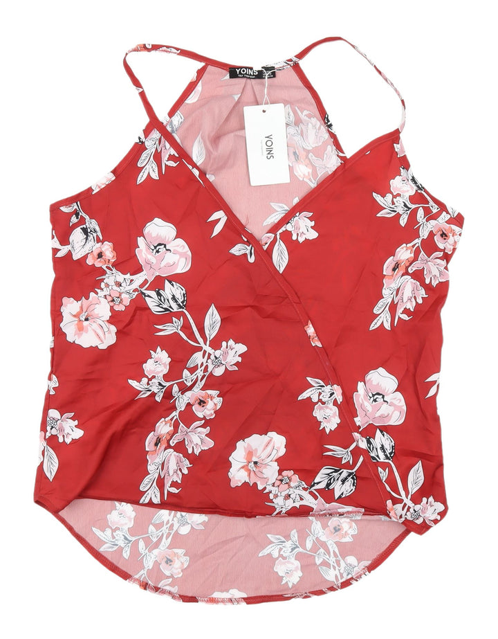 Yoins Women's Red Floral Wrap Tank Top - Size S