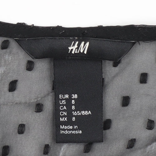 H&M Black Polka Dot Sheer Blouse, Size 10, V-Neck