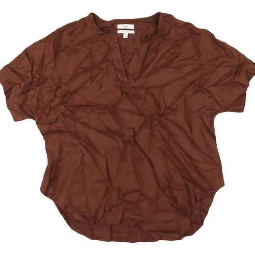 Marks and Spencer Women's Brown Linen V-Neck Top Size 18