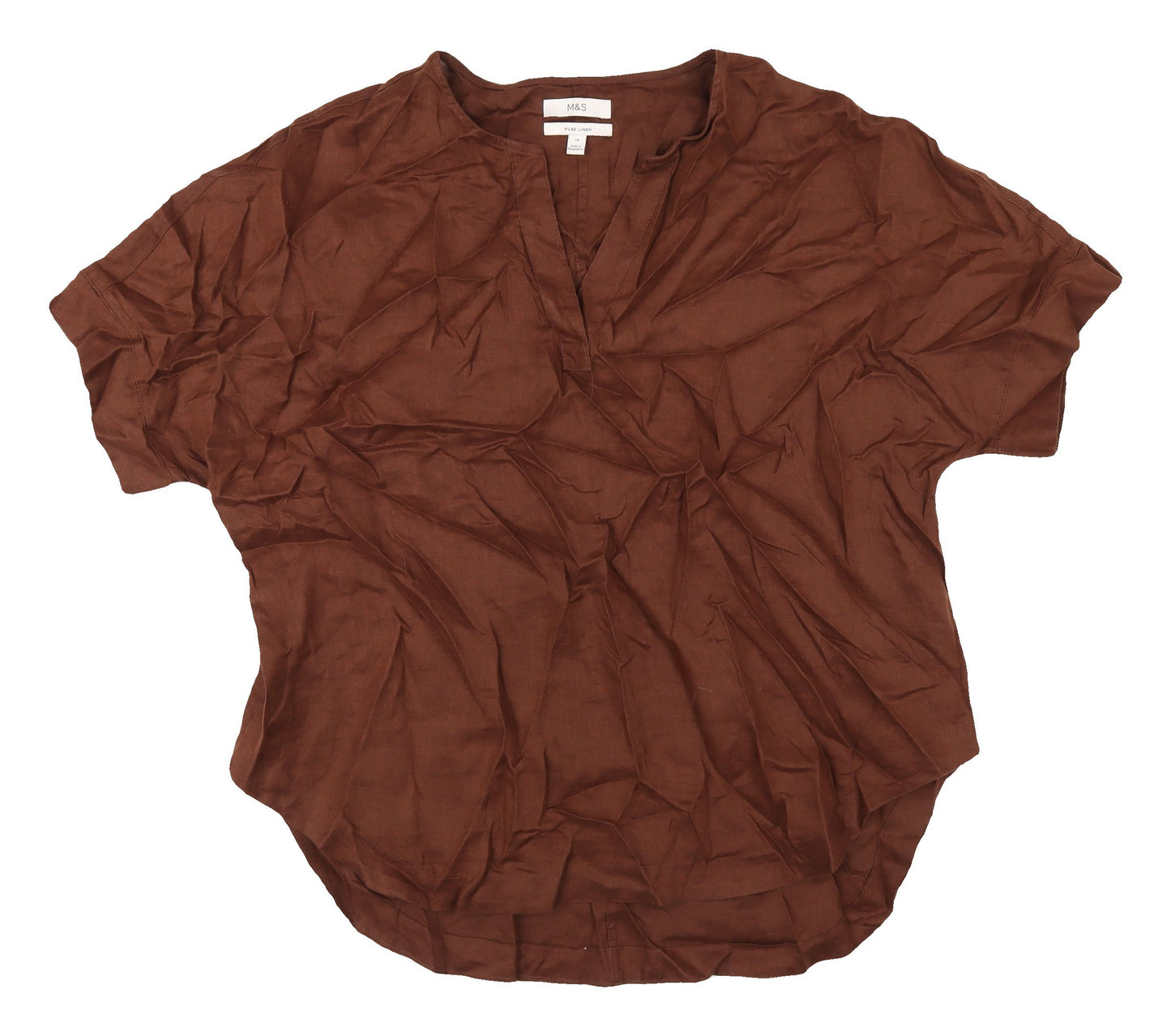 Marks and Spencer Women's Brown Linen V-Neck Top Size 18