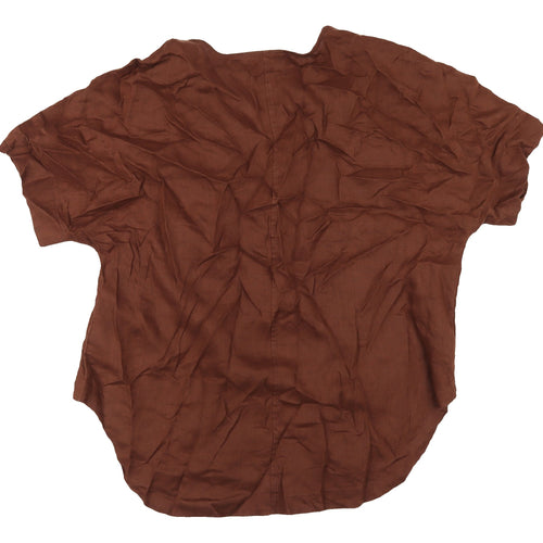 Marks and Spencer Women's Brown Linen V-Neck Top Size 18