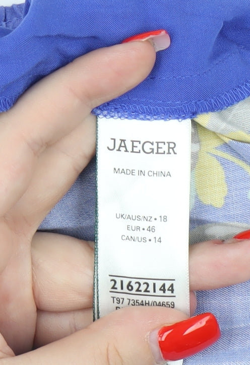 Jaeger Women's Blue Floral Trousers, Size 18