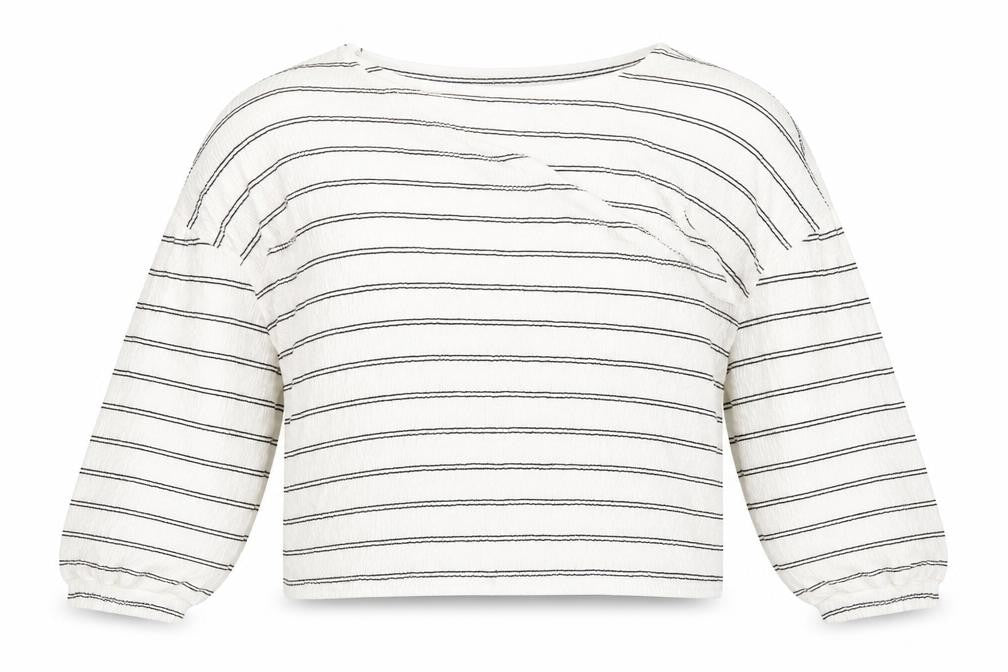 Front view of French Connection Women's White Striped Cropped Blouse XS