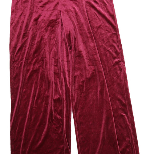 Monki Women's Red Wide-Leg Velvet Trousers S