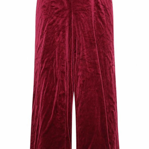 Monki Women's Red Wide-Leg Velvet Trousers S