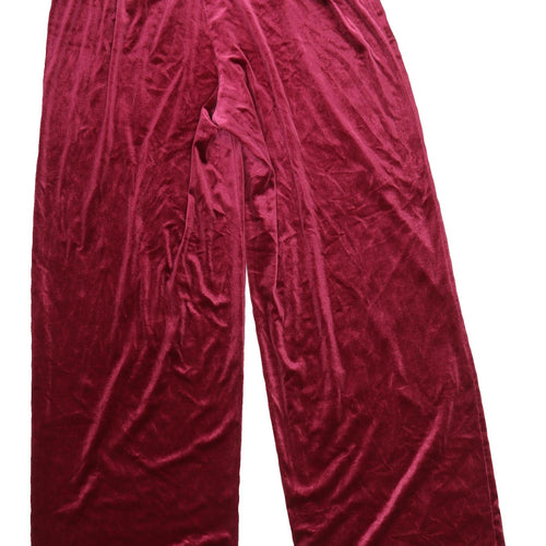 Monki Women's Red Wide-Leg Velvet Trousers S