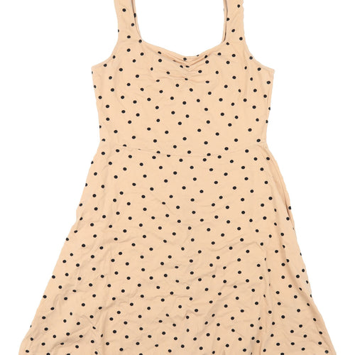 Dorothy Perkins Women Beige Polka Dot A-Line Dress Size 12