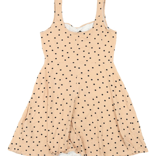 Dorothy Perkins Women Beige Polka Dot A-Line Dress Size 12