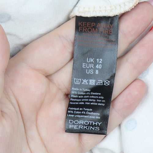 Dorothy Perkins Women Beige Polka Dot A-Line Dress Size 12