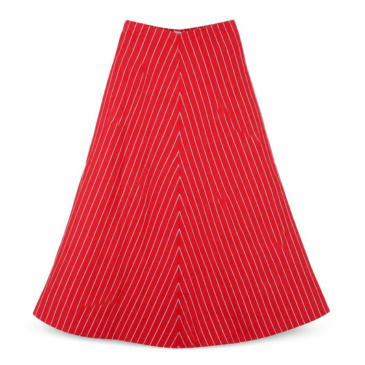 Front view of Mango Basics Women's Red Striped Flare Midi Skirt S
