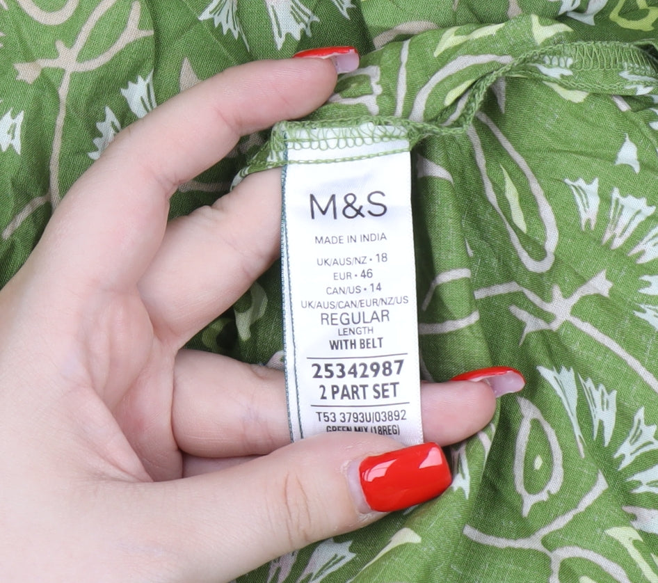 Marks and Spencer Women's Green Floral Dress Size 18