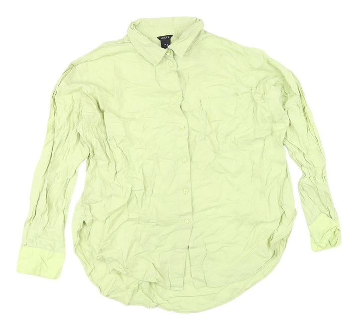Lindex Women Green Button-Up Shirt - UK M, Linen Blend