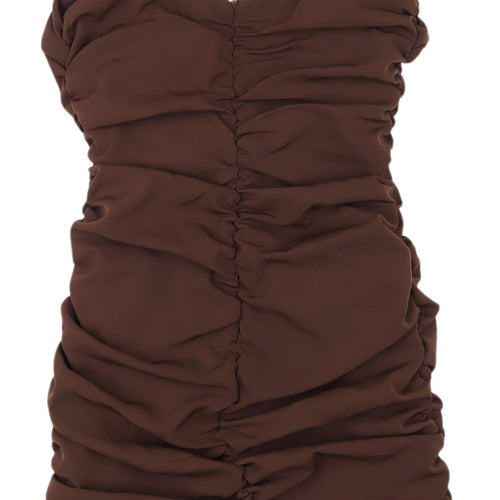 MISSPAP Brown Ruched Strapless Dress, Size 10