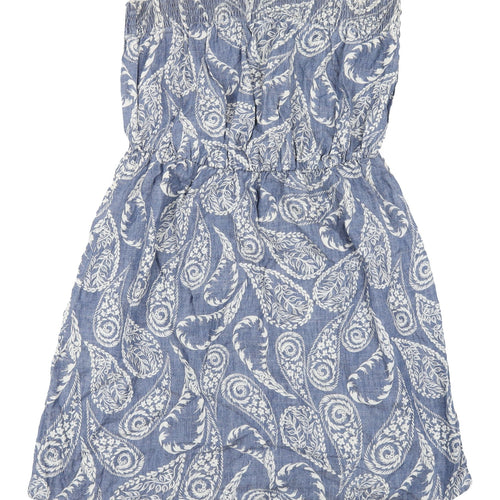 Next Women's Blue Paisley Strapless Dress Size 16