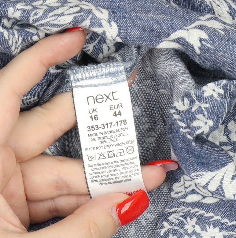 Next Women's Blue Paisley Strapless Dress Size 16