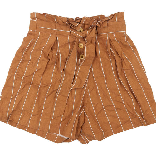Miss Selfridge Women's Brown Striped Paperbag Shorts